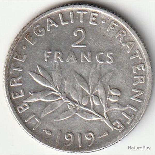Pi�ce de Monnaie Argent France 2 francs Semeuse 1919