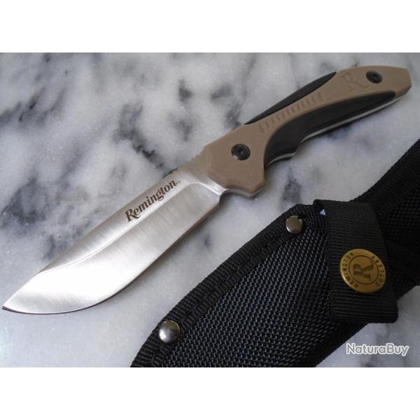 Couteau Remington Sportsman Skinner Bushcraft Manche Black/Tan Polymer Lame Acier 440 Etui Nylon 675