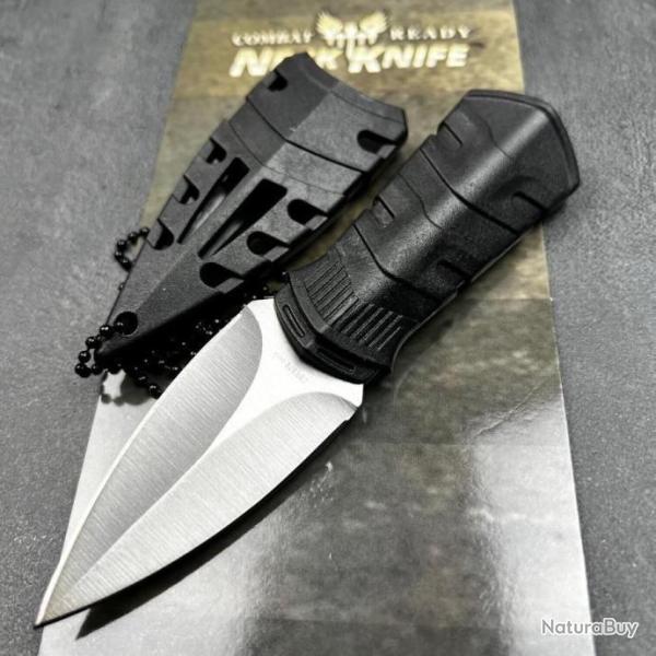 Couteau de Cou Dague Tactical Mini Kabai Combat Ready Neck Lame Acier Inox Etui & Manche Abs r378