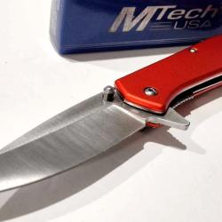 Couteau MTech Semi Automatique Lame Acier 3Cr13MoV Drop Point Satin Manche Alu Orange Linerlock 37or