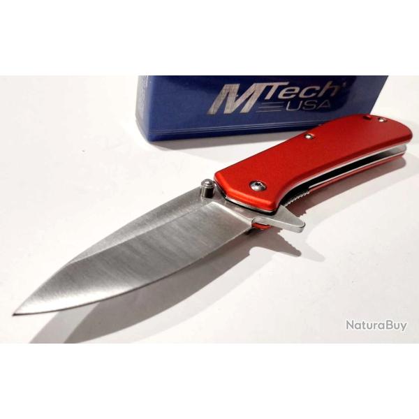 Couteau MTech Semi Automatique Lame Acier 3Cr13MoV Drop Point Satin Manche Alu Orange Linerlock 37or