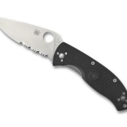 Couteau Spyderco Tenacious Noir semi-dent&eacute;e