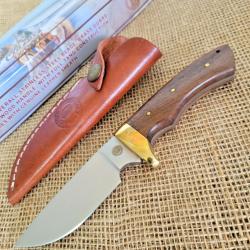 Couteau Chickasaw Skinner Rosewood Lame Acier 3Cr13 Manche Bois Etui Cuir Frost Cutlery 09RW