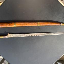 Ancien Sabre Traditionnel NIMCHA / Africain - Lame Grav&eacute;e & Poign&eacute;e Laiton - Collection Ethnique Mil