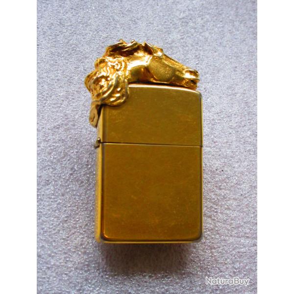 Briquet ZIPPO dor� � ornement t�te de cheval - Tr�s tr�s rare