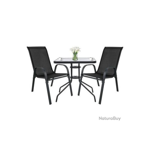 Ensemble table de jardin Island 60 cm avec 2 chaises Sofia noires