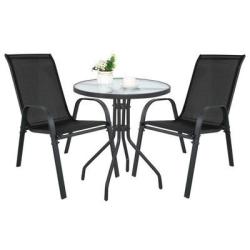 Ensemble de jardin table ronde 60 cm avec 2 chaises noires - Livraison Offerte 3-5 jours