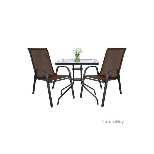 Table carr�e ISLAND 60 cm avec 2 chaises SOFIA marron - Livraison Offerte 3-5 jours