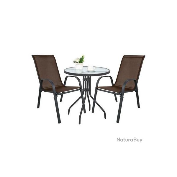 sako de jardin table ronde 60 cm avec 2 chaises Sofia marron - ensemble balcon - Livraison Offerte