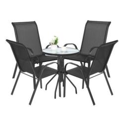 Salon de jardin ISLAND 60 cm avec table et 4 chaises SOFIA gris fonc&eacute; - Livraison Offerte