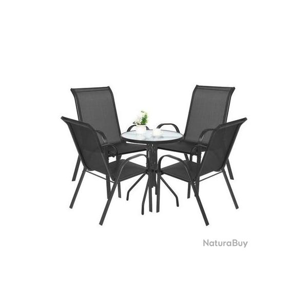 Salon de jardin ISLAND 60 cm avec table et 4 chaises SOFIA gris fonc� - Livraison Offerte