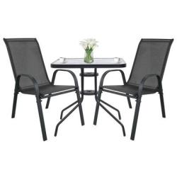 Ensemble table carr&eacute;e ISLAND 60 cm + 2 chaises SOFIA gris fonc&eacute; - Livraison Offerte