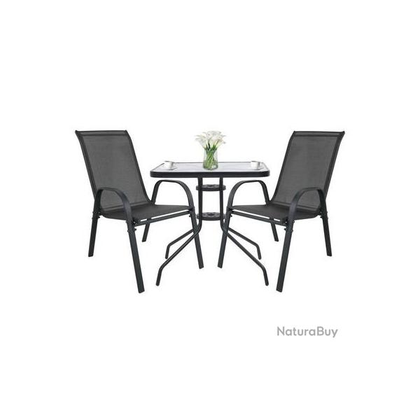 Ensemble table carr�e ISLAND 60 cm + 2 chaises SOFIA gris fonc� - Livraison Offerte