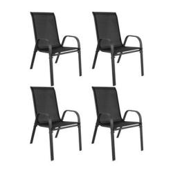 Lot de 4 chaises de jardin SOFIA noires en textil&egrave;ne, empilables - Livraison Offerte