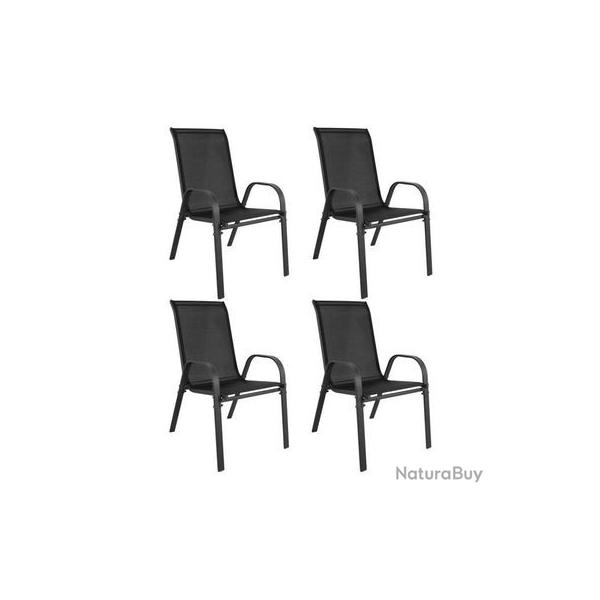 Lot de 4 chaises de jardin SOFIA noires en textil�ne, empilables - Livraison Offerte