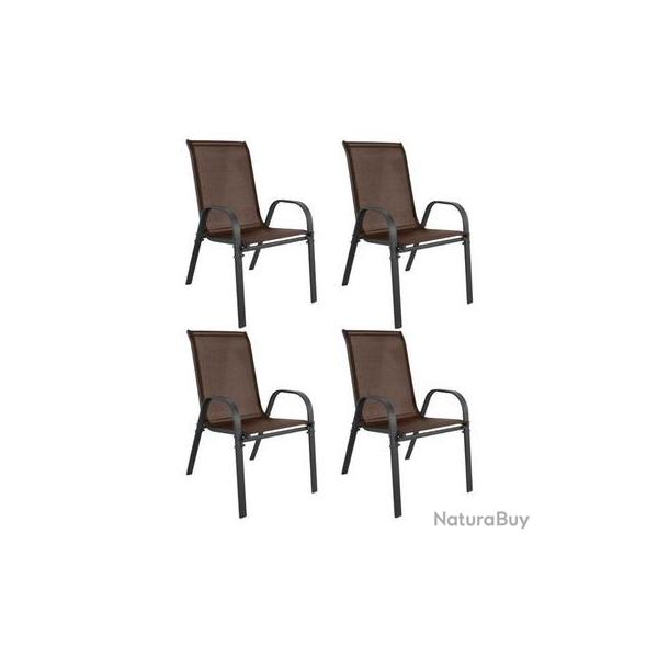 Lot de 4 chaises de jardin SOFIA marron, empilables, structure m�tal et assise - Livraison gratuite