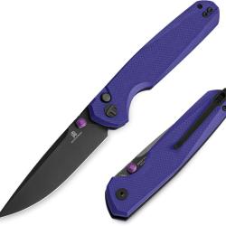 Couteau Pliant Bestechman Velix Lame 14C28N Sandvik Black PVD Manche G10 Violet Button Lock BTKMK07F