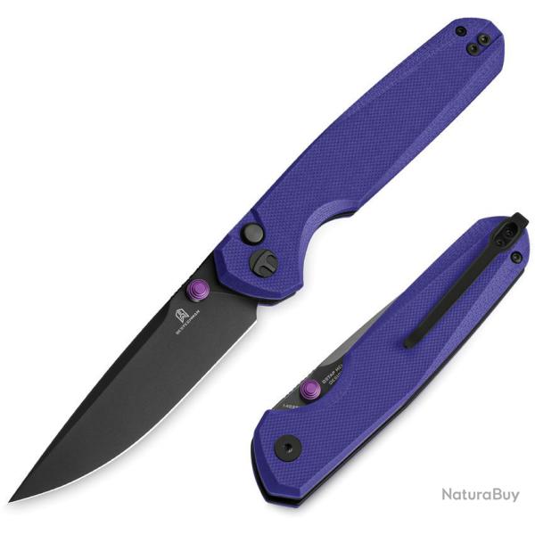 Couteau Pliant Bestechman Velix Lame 14C28N Sandvik Black PVD Manche G10 Violet Button Lock BTKMK07F