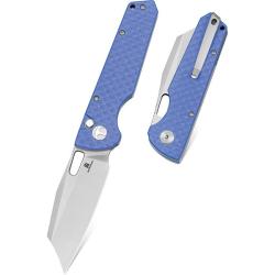 Couteau Pliant Bestechman Guardian Lame Acier D2 Satin Manche G10 Bleu Carbone Button Lock BTKMK11D