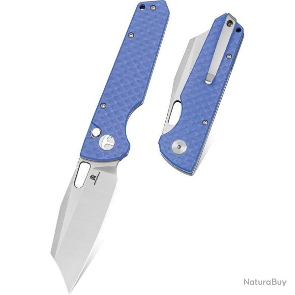Couteau Pliant Bestechman Guardian Lame Acier D2 Satin Manche G10 Bleu Carbone Button Lock BTKMK11D