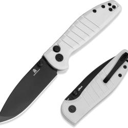Couteau Pliant Bestechman Goodboy Jr Lame D2 Black PVD Manche G10 Blanc Button Lock BTKMK10I