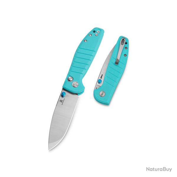 Couteau Pliant Bestechman Goodboy Jr Lame D2 Stonewash Manche G10 Sarcelle Button Lock BTKMK10B