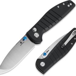 Couteau Pliant Bestechman Goodboy Jr Lame D2 Stonewash Manche G10 Noir Button Lock BTKMK10A