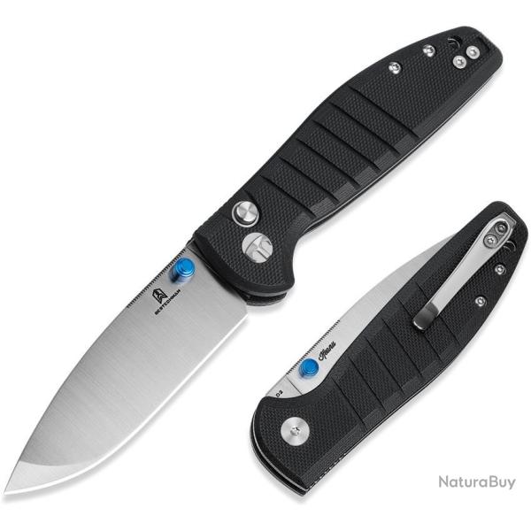 Couteau Pliant Bestechman Goodboy Jr Lame D2 Stonewash Manche G10 Noir Button Lock BTKMK10A