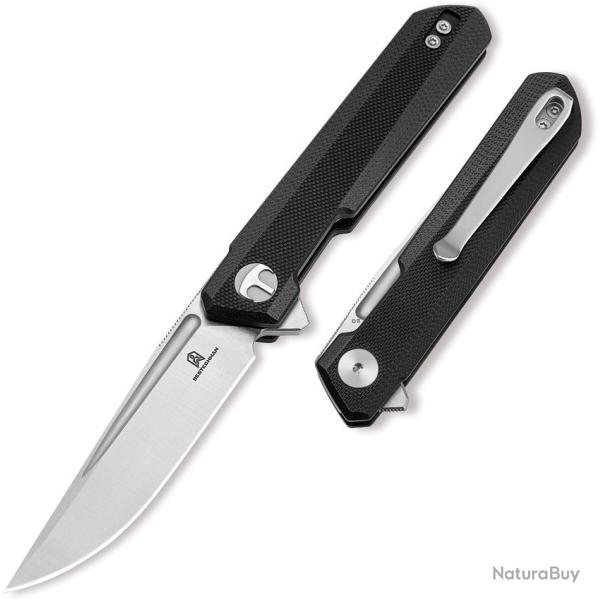 Couteau Bestechman Mini Dundee Lame Acier D2 Stonewash Satin Manche G10 Noir Double Detent BTKMK08A