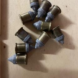 lot de 10 tr&egrave;s anciennes cartouches &agrave; balles coniques calibre 9mm Flobert