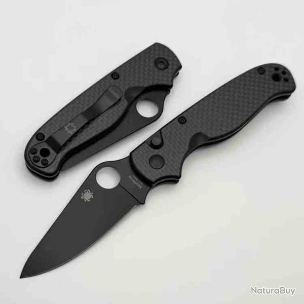 Couteau Spyderco ButtonUP Lame Acier 8Cr13MoV Manche FCarbone Button Lock Clip SC275CFPBK