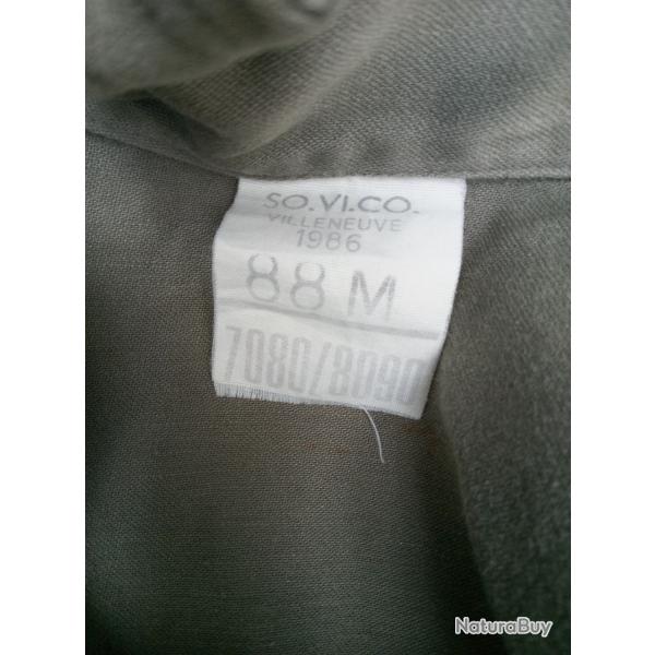 Veste treillis verte arm�e fran�aise - 1986 - taille 88M - SOVICO � Villeneuve.