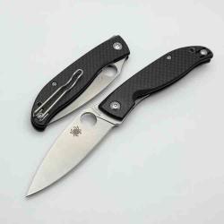 Couteau Spyderco Mantra 4 Lame Leaf-Shaped Acier 8Cr13MoV Manche FCarbone Liner Lock Clip SC274CFP -