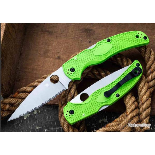 Couteau Spyderco Native Chief Lightweight Salt Lame Acier LC200N Serr Manche FRN Vert USA SC244SGR