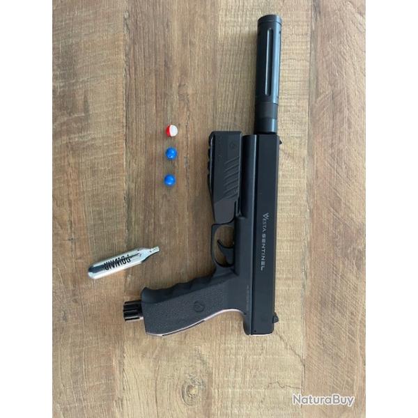 Pistolet de d�fense Vesta Sentinel cal. 50 19 joules + extensions type silencieux avec chargeur