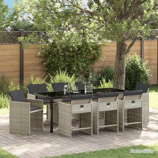 Ensemble de salle � manger pour jardin 9 pcs Gris clair