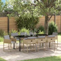 Ensemble de salle &agrave; manger pour jardin 9 pcs Beige polyrotin
