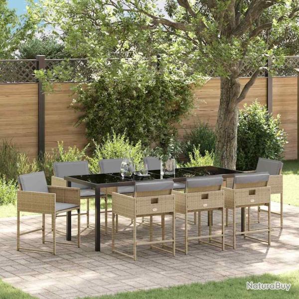 Ensemble de salle � manger pour jardin 9 pcs Beige polyrotin
