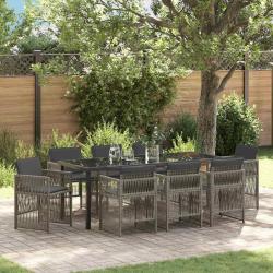 Ensemble de salle &agrave; manger pour jardin 9 pcs Gris