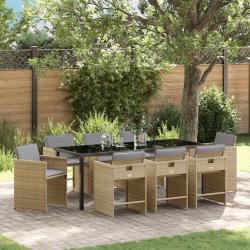 Ensemble de salle &agrave; manger pour jardin 9 pcs Beige polyrotin