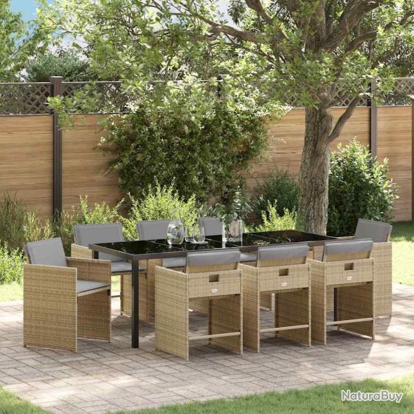 Ensemble de salle � manger pour jardin 9 pcs Beige polyrotin