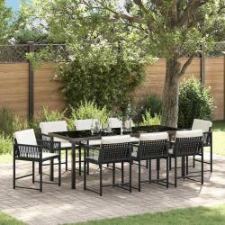 Ensemble de salle &agrave; manger pour jardin 9 pcs Noir polyrotin