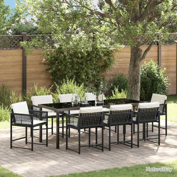 Ensemble de salle � manger pour jardin 9 pcs Noir polyrotin