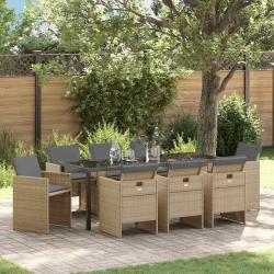 Ensemble de salle &agrave; manger pour jardin 9 pcs Beige polyrotin