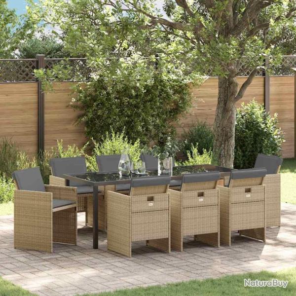 Ensemble de salle � manger pour jardin 9 pcs Beige polyrotin