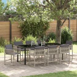 Ensemble de salle &agrave; manger pour jardin 9 pcs Gris clair