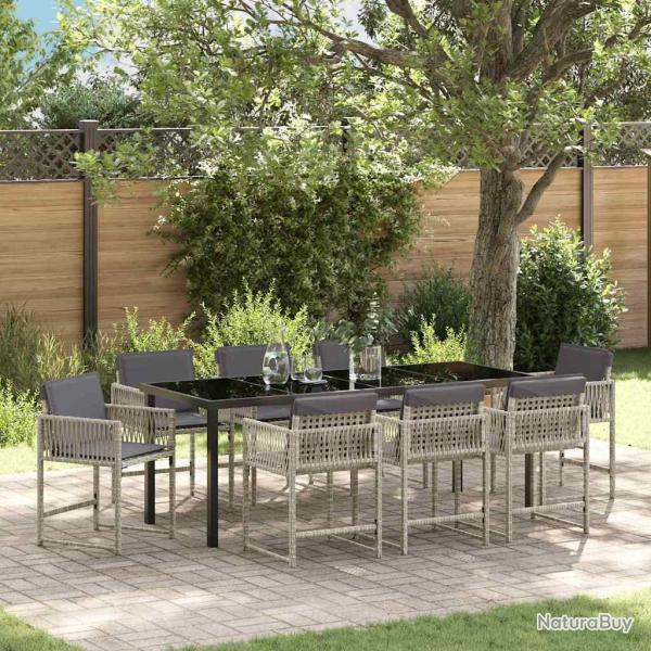Ensemble de salle � manger pour jardin 9 pcs Gris clair