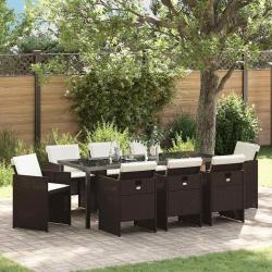 Ensemble de salle &agrave; manger pour jardin 9 pcs Marron polyrotin
