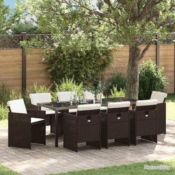 Ensemble de salle � manger pour jardin 9 pcs Marron polyrotin