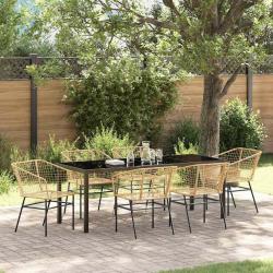 Ensemble de salle &agrave; manger pour jardin 7 pcs Marron polyrotin